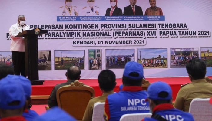 Gubernur Sultra Lepas Keberangkatan Kontingen Peparnas XVI ke Papua