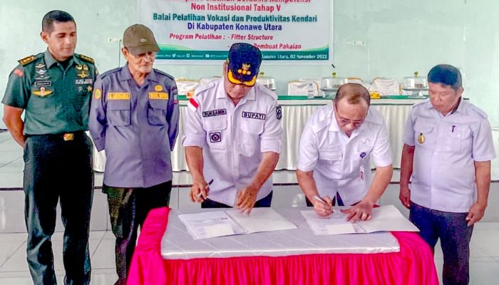 Tutup Pelatihan MTU, Bupati Konut dan Kepala BPVP Kendari Teken Perjanjian Kerja Bersama