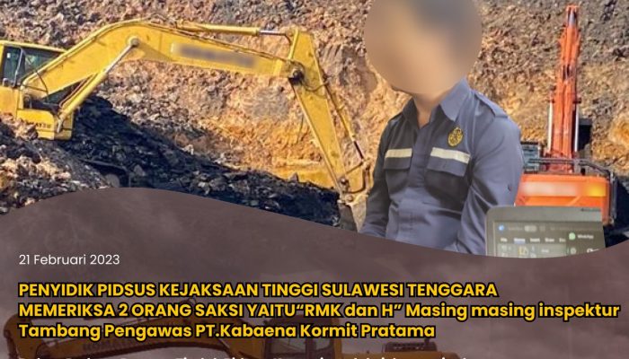 Dugaan Korupsi Pertambangan di Konut, Kejati Sultra Periksa Dua Inspektur Tambang Pengawas PT KKP