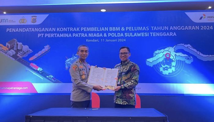 Polda Sultra Bersama Pertamina Patra Niaga Sulawesi Jalin Kontrak Pembelian BBM dan Pelumas Tahun 2024