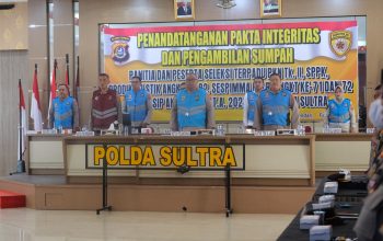 Polda Sultra ikut melaksanakan penandatanganan pakta integritas dan pengambilan sumpah panitia dan peserta yang digelar bersama Mabes Polri