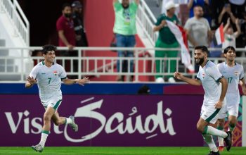 Timnas Irak U-23 saat merayakan gol kedua ke gawang Indonesia U-23 pada laga perebutan peringkat 3 Piala Asia U-23 Qata