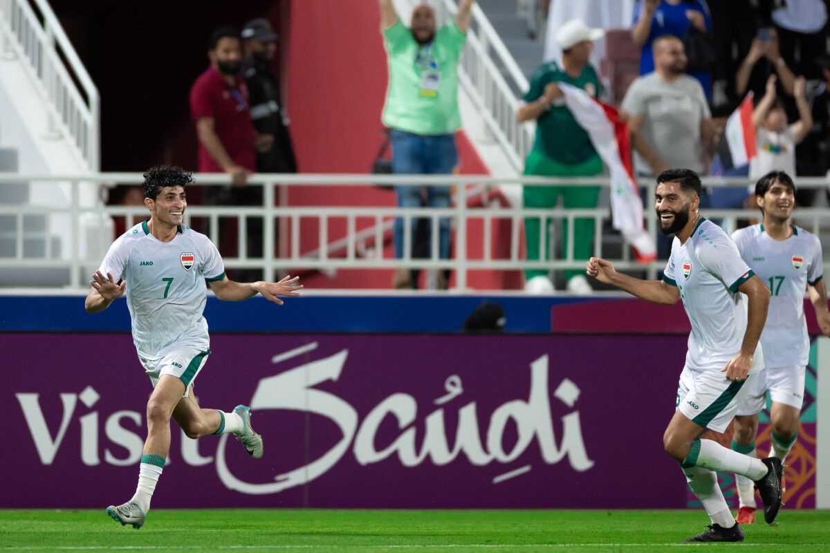 Timnas Irak U-23 saat merayakan gol kedua ke gawang Indonesia U-23 pada laga perebutan peringkat 3 Piala Asia U-23 Qata