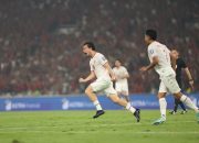 Selebrasi Tom Haye usai mencetak gol ke gawang Filipina pada laga kualifikasi putaran kedua Piala Dunia 2026 zona Asia