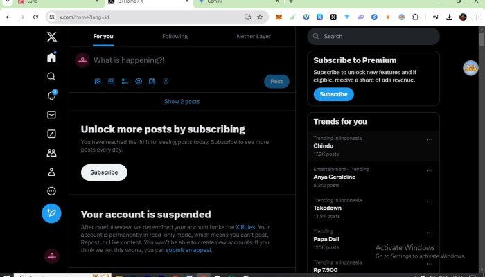 Akun X (Twitter) Penggarap Airdrop Asal Kendari, Disuspend