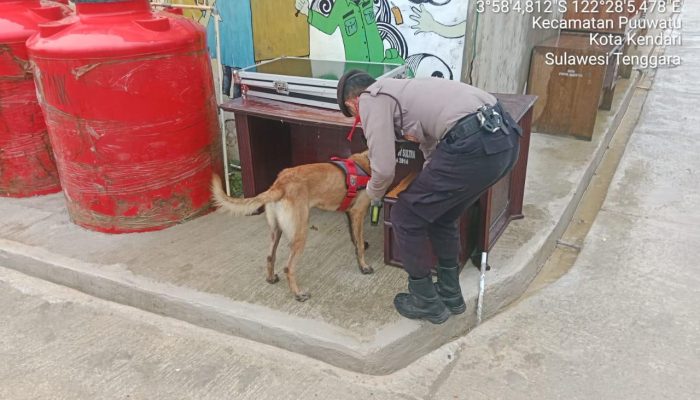 Polisi Sterilisasi Kantor KPU Sultra Menggunakan Anjing Pelacak