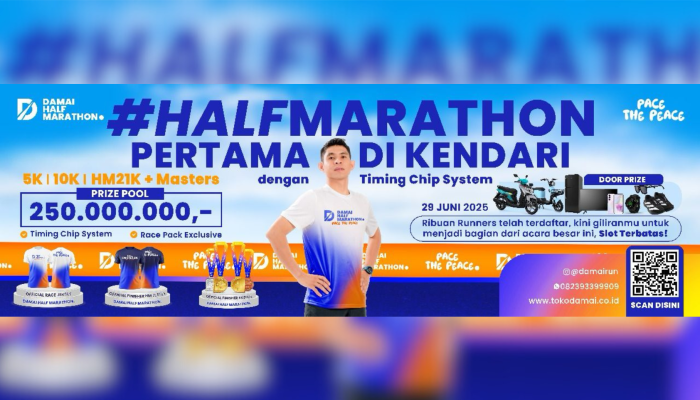 Damai Half Marathon 2025: Ajang Lari Profesional Pertama di Kendari dengan Hadiah Menarik