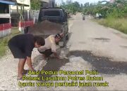 Cegah Kecelakaan Lalulintas, Personel Polsek Lasalimu Tambal Jalan Berlubang