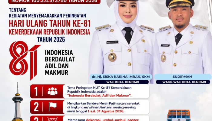 Semarak HUT RI ke-81, Pemkot Kendari Ajak Seluruh OPD dan Masyarakat Kibarkan Merah Putih Selama Agustus